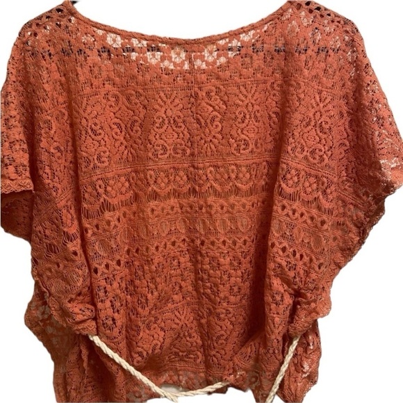 Ikka Medium rust crochet shirt w belt - Picture 3 of 4